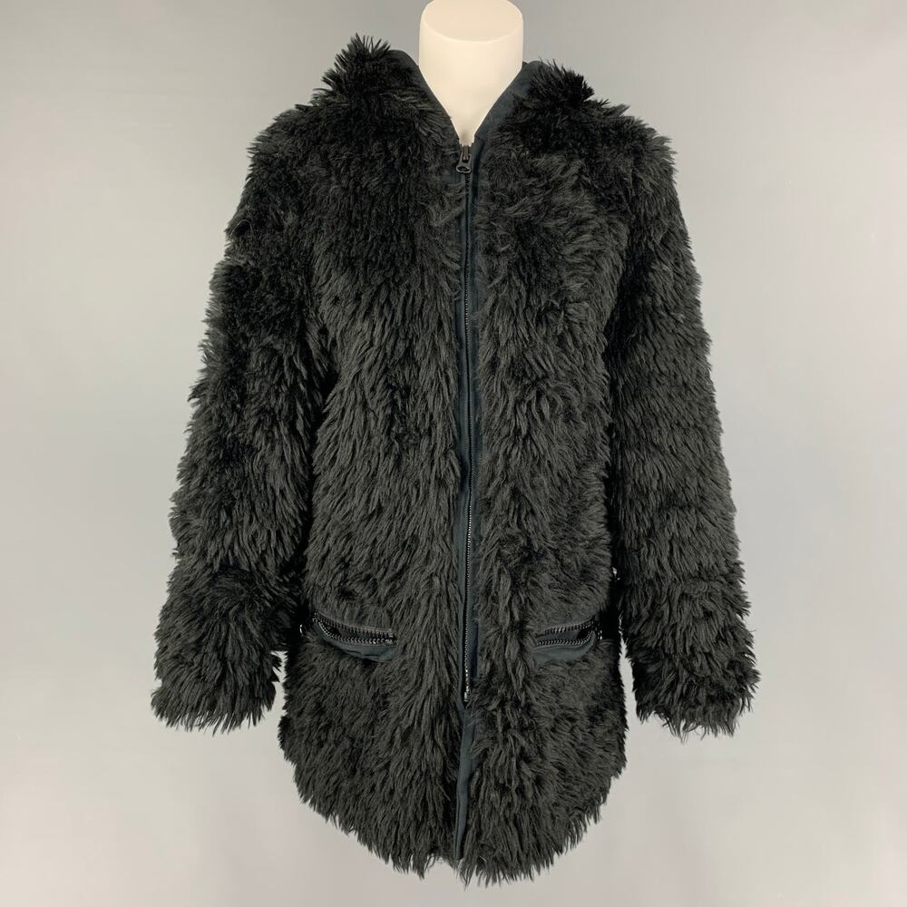 ADRIENNE LANDAU Size S Black Modacrylic Hooded Jacket
